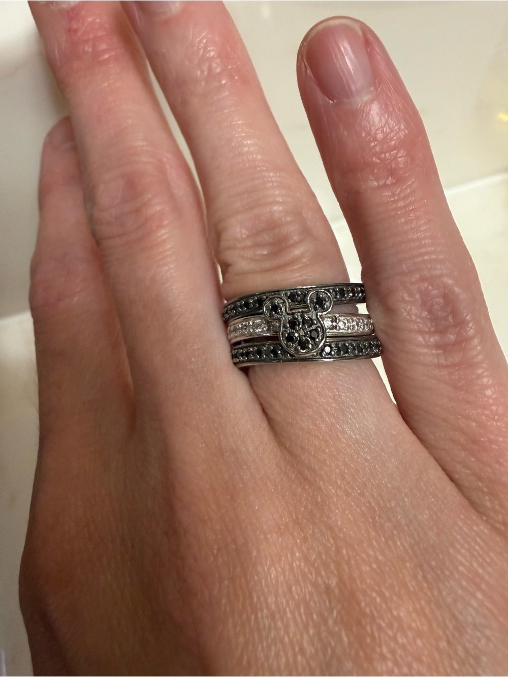 The Bradford Exchange Black and White Crystal Mickey Stack Ring